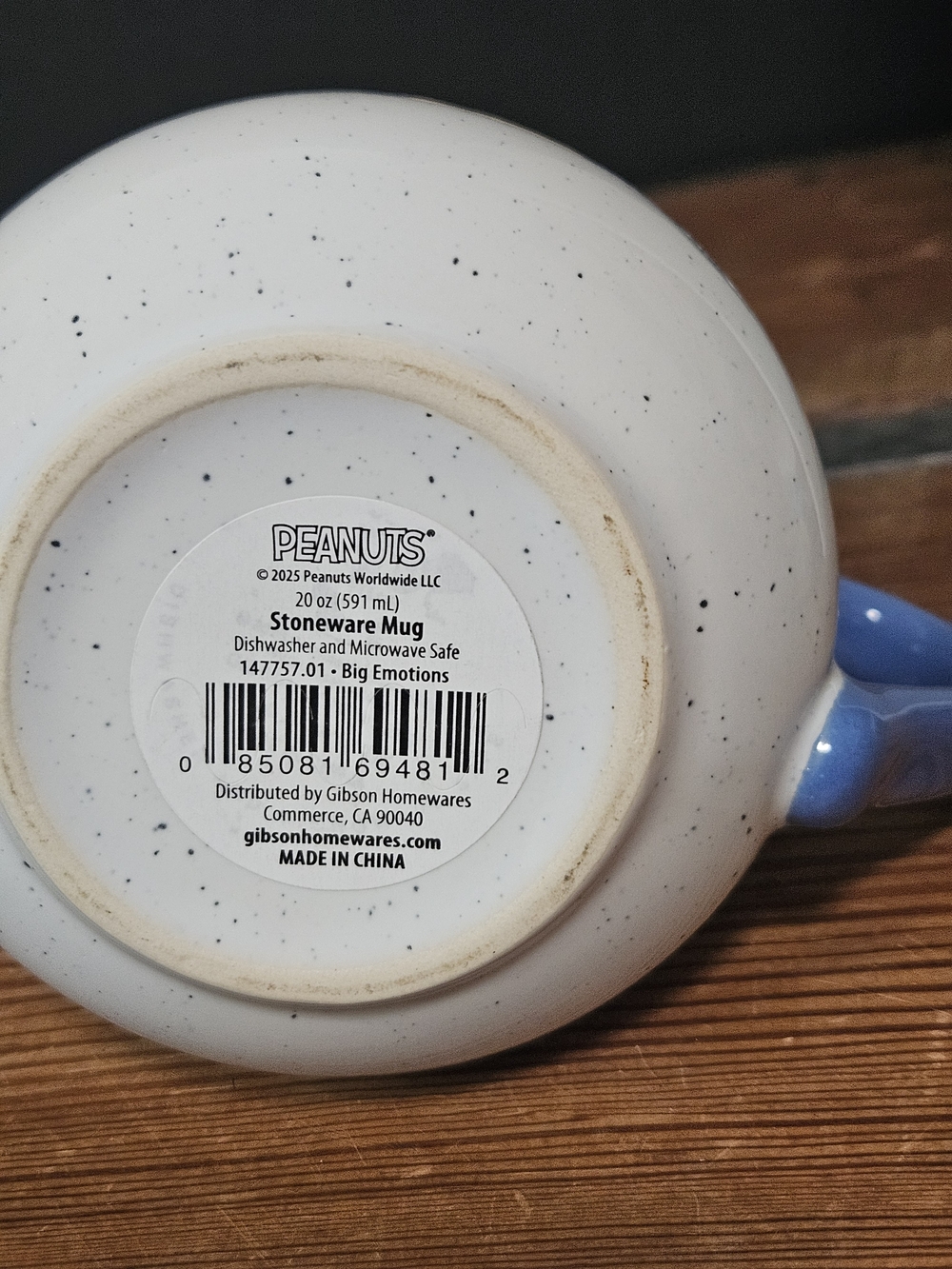 Peanuts Speckled White Ceramic Mug with Blue Interior & Handle - Picture 4 of 5